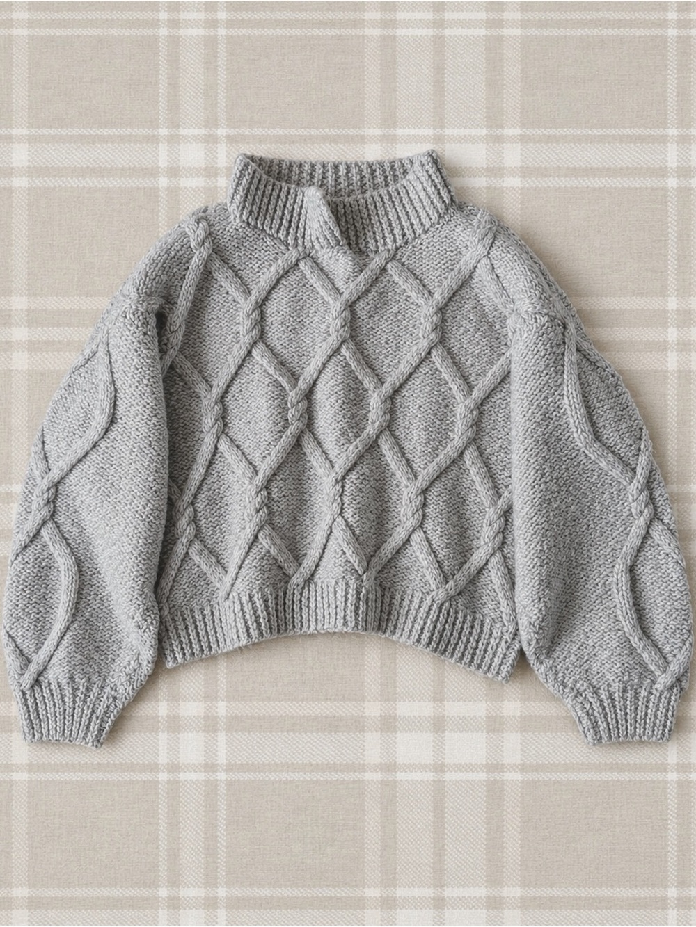 Handmade Woman Gray Cable Knit Chunky Oversized Mock Sweater M/L Fisherman Cozy
